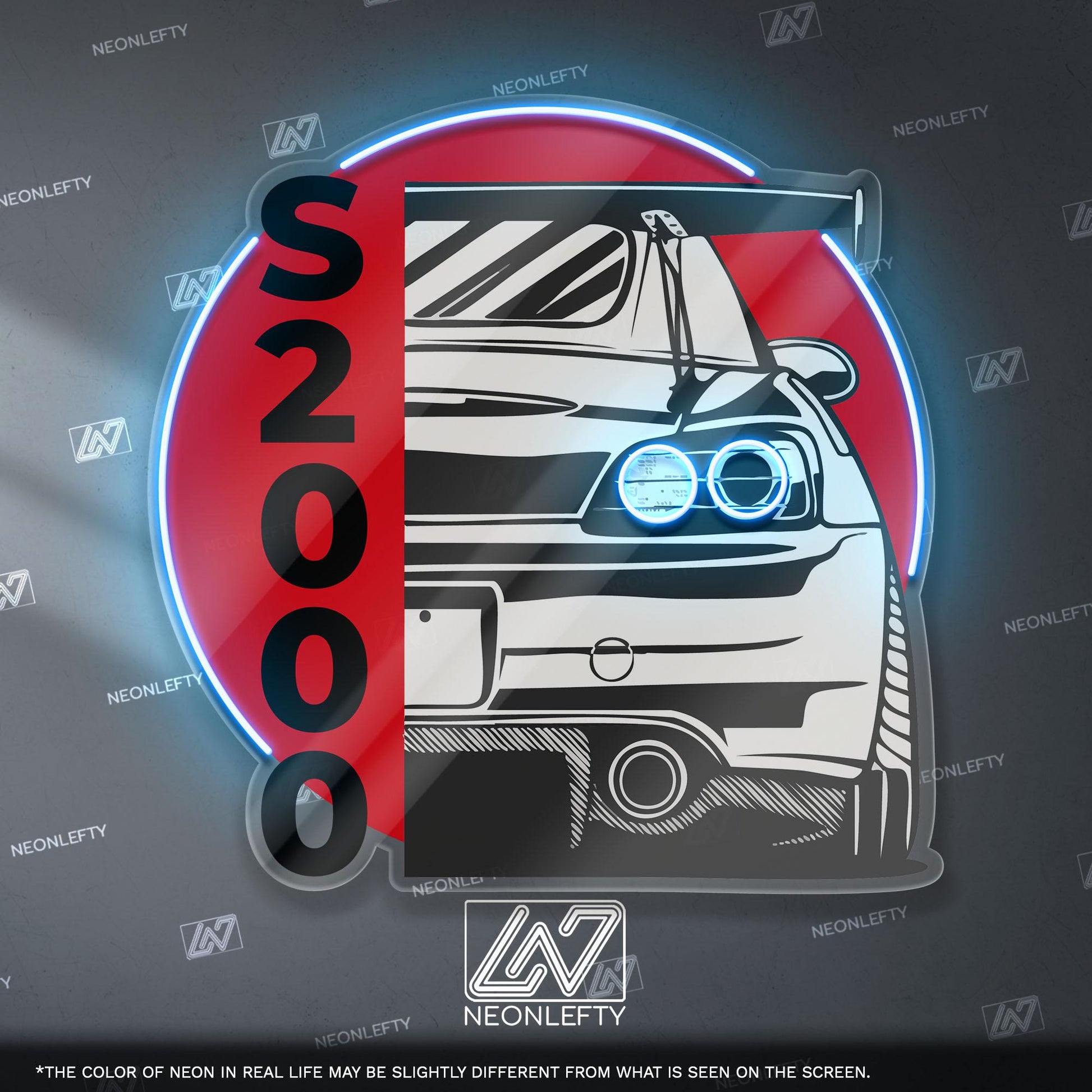 Honda S2000 Neon Sign - Rear car wall art of legendary JDM roadster, perfect for garage, man cave, tuner setup,driving enthusiast collection
