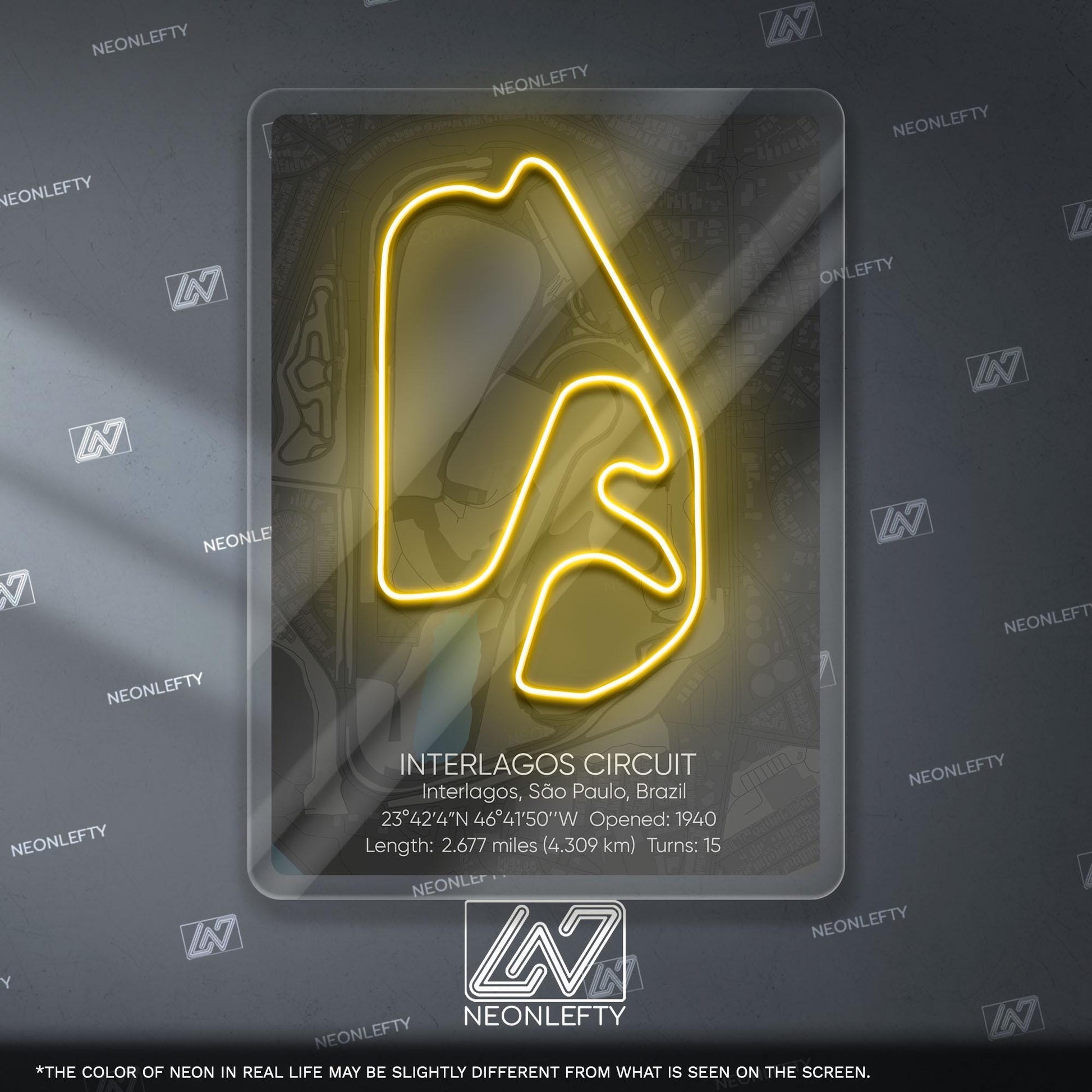 Interlagos Circuit Neon Sign - Iconic Brazilian Formula 1 race track wall art, perfect for garage, man cave, motorsport or racing enthusiast