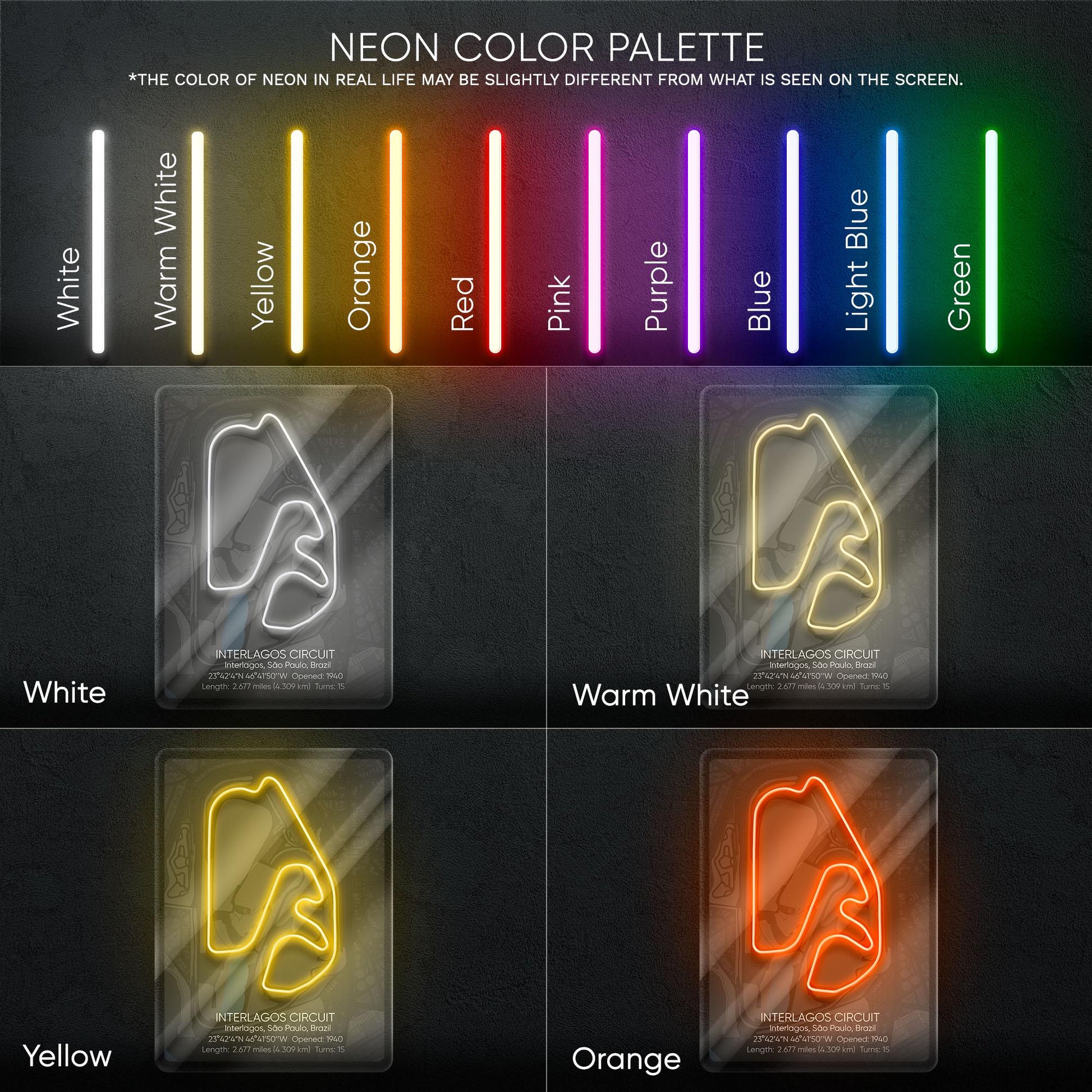 Interlagos Circuit Neon Sign - Iconic Brazilian Formula 1 race track wall art, perfect for garage, man cave, motorsport or racing enthusiast