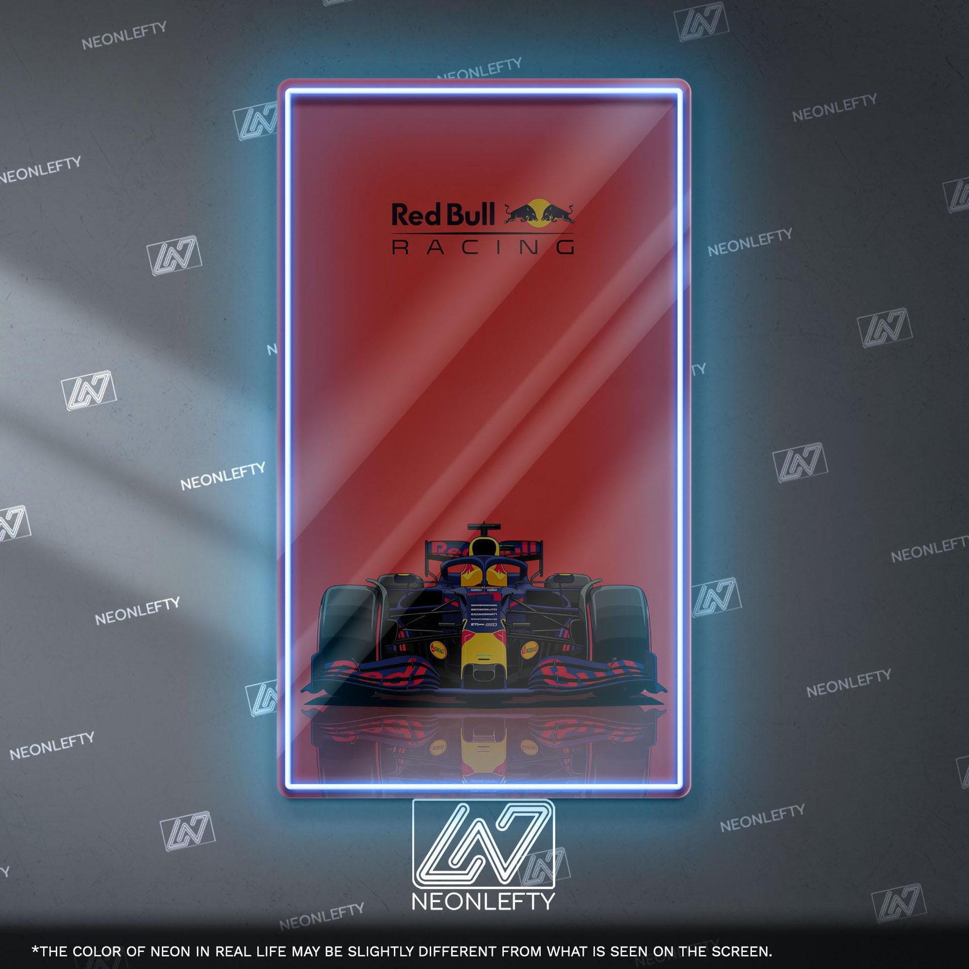 Red Bull Racing F1 Neon Sign - Dynamic front view wall art of iconic Formula 1 team car, perfect for garage, man cave, office or motorsport