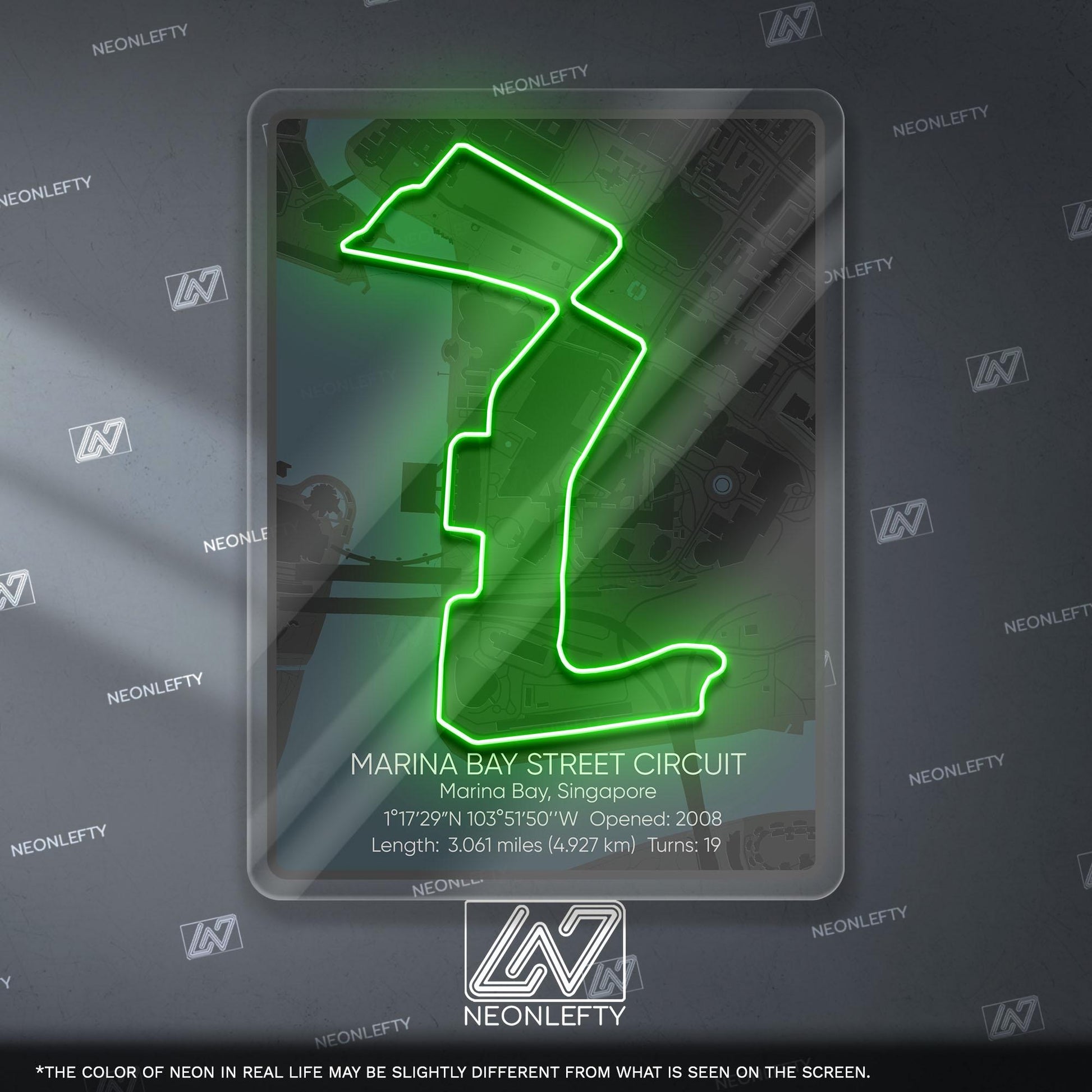 Singapore Circuit Neon Sign - Iconic Formula 1 race track wall art, perfect for motorsport lovers, garage, man cave, racing-themed interior