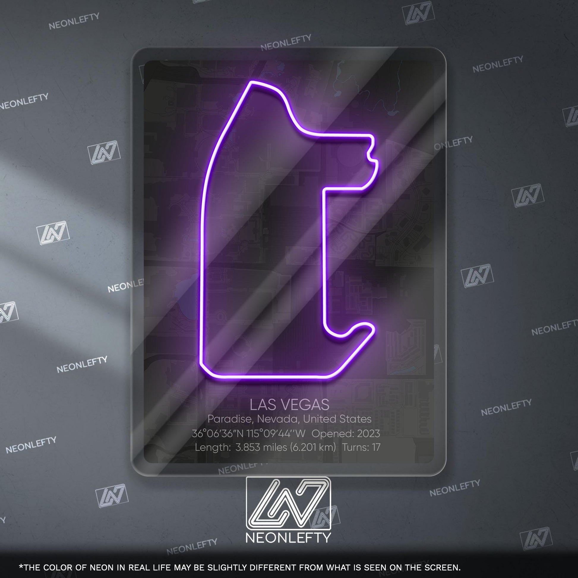 Las Vegas Neon Sign - Iconic Formula 1 track wall art from the Las Vegas Grand Prix, perfect for garage, man cave or racing fan room