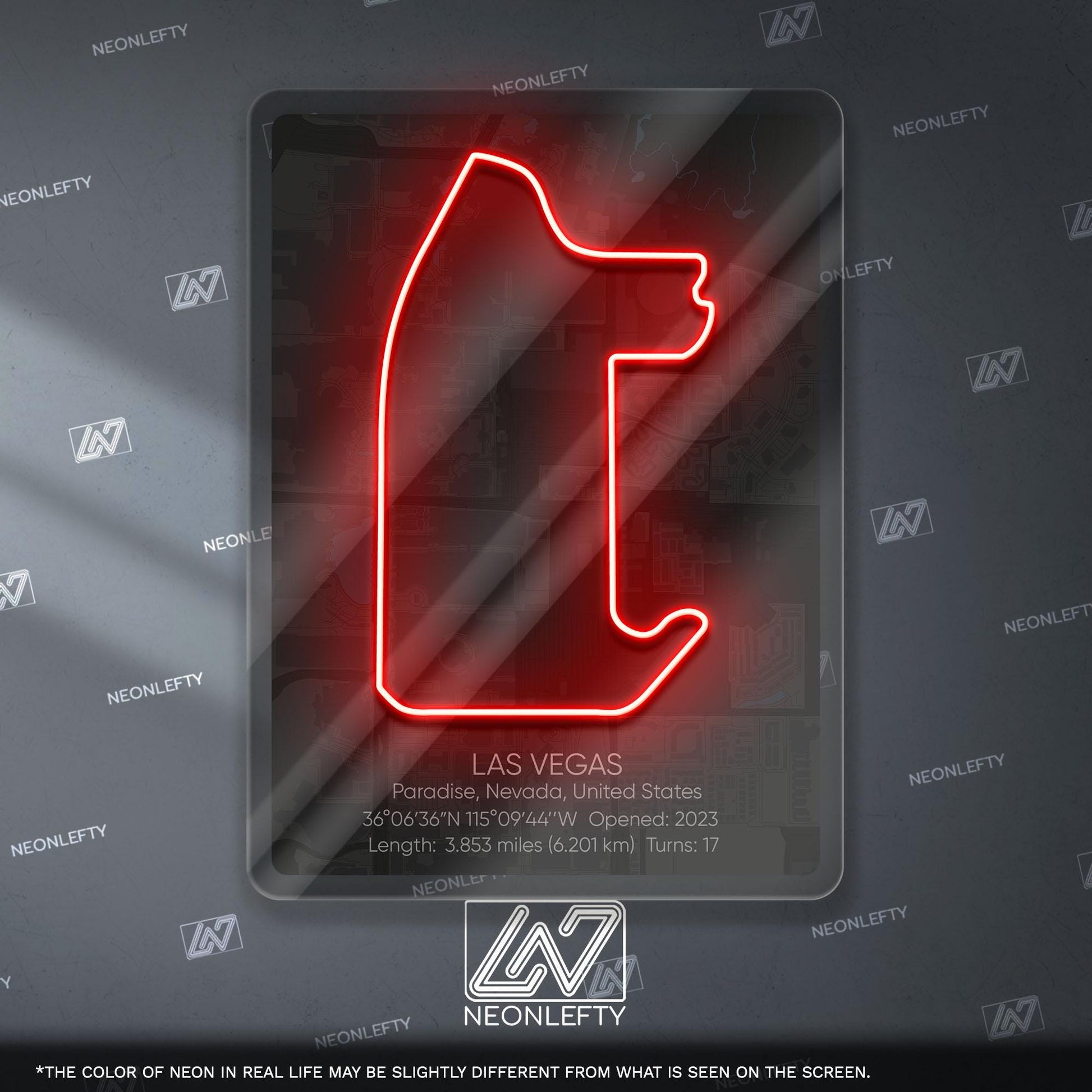 Las Vegas Neon Sign - Iconic Formula 1 track wall art from the Las Vegas Grand Prix, perfect for garage, man cave or racing fan room