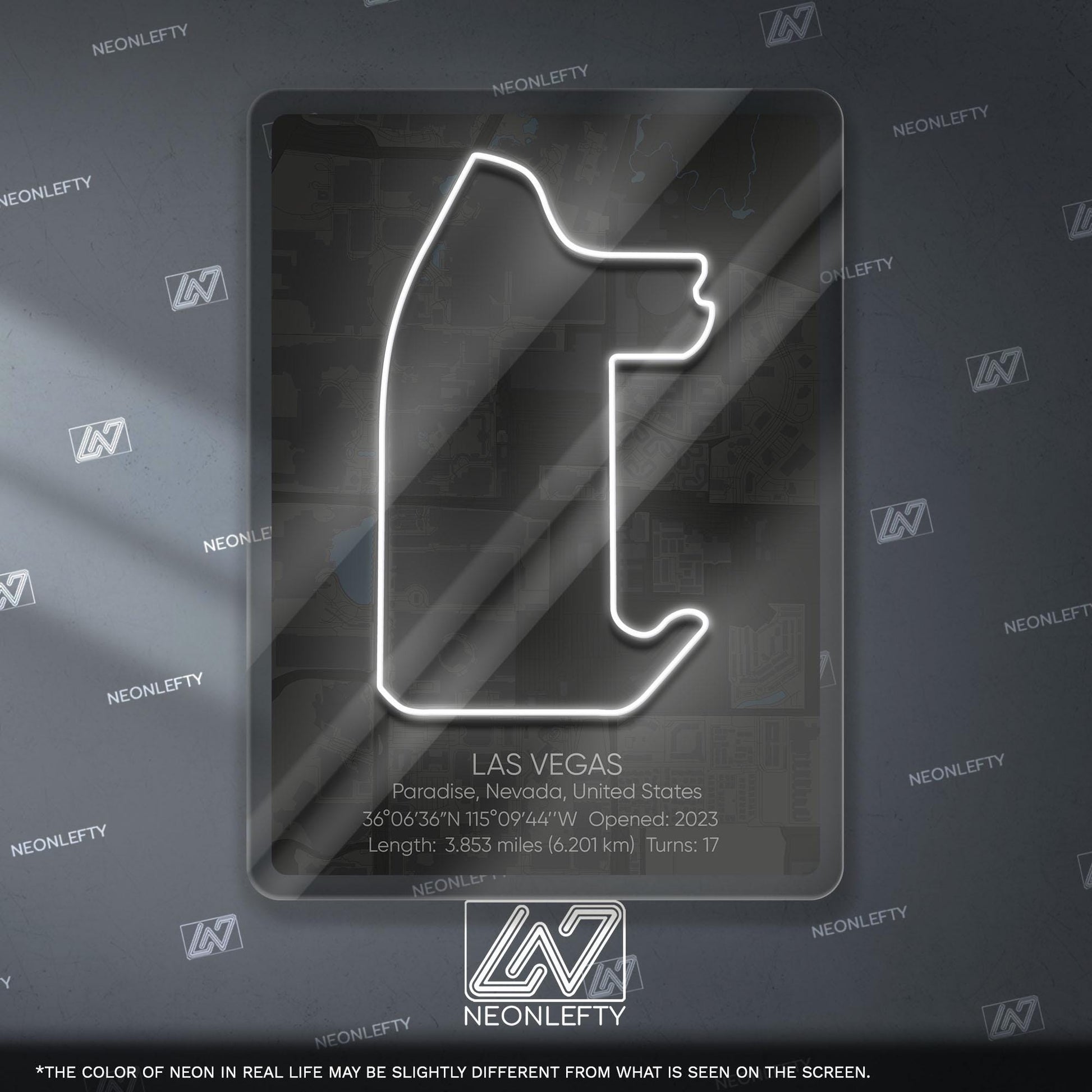 Las Vegas Neon Sign - Iconic Formula 1 track wall art from the Las Vegas Grand Prix, perfect for garage, man cave or racing fan room