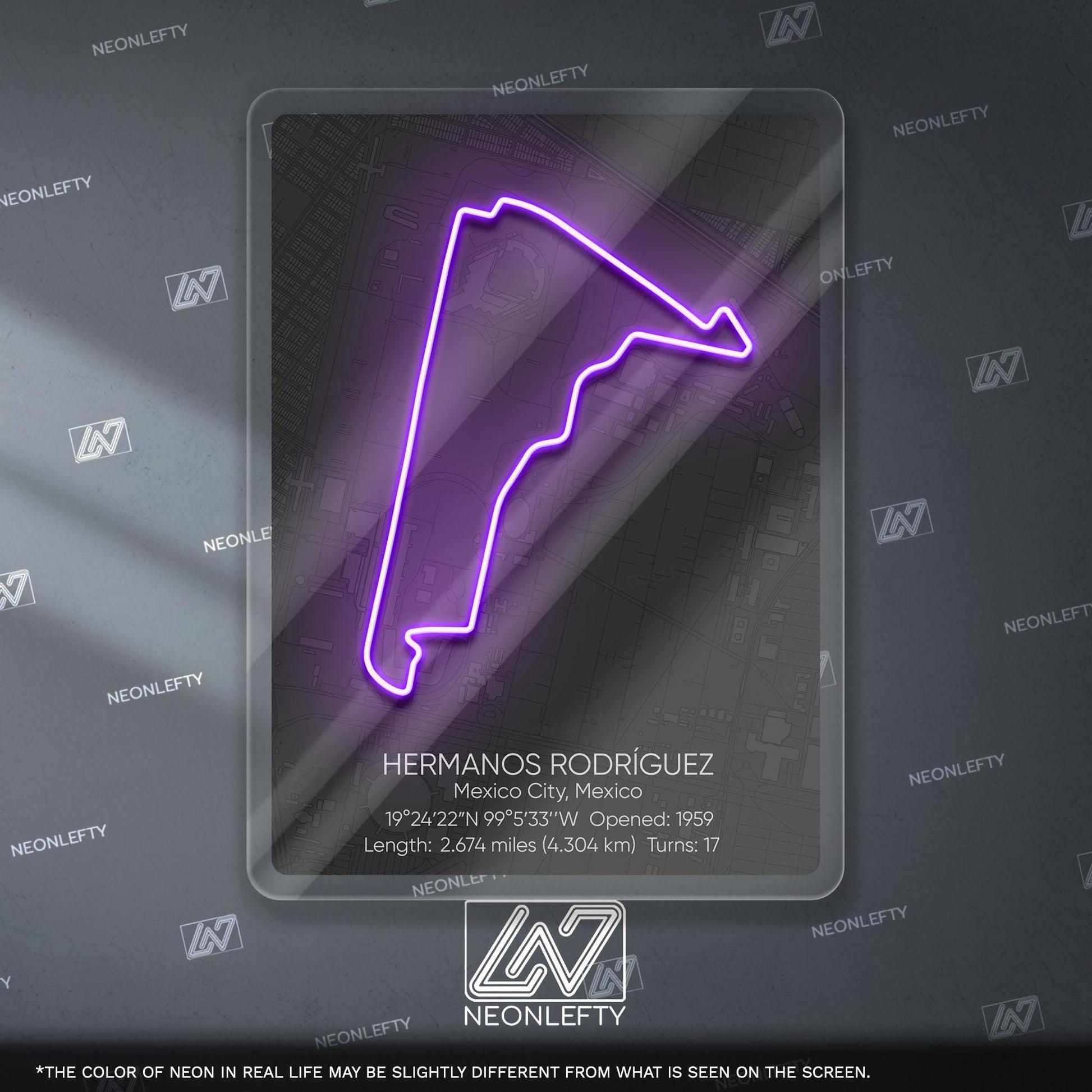 Hermanos Rodríguez Neon Sign - Iconic Mexican Formula 1 circuit wall art, perfect for garage, man cave, motorsport room or racing enthusiast