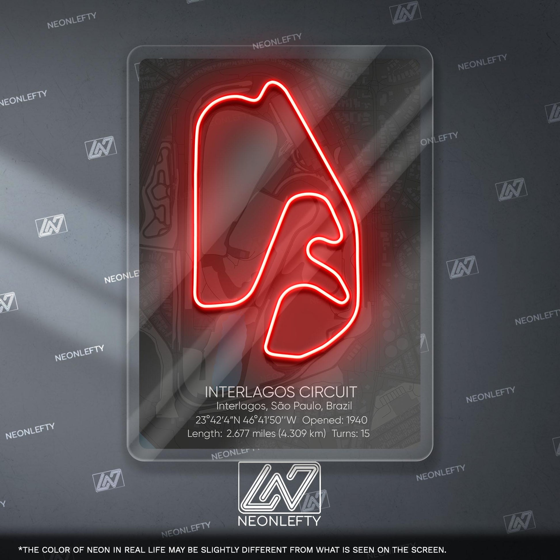 Interlagos Circuit Neon Sign - Iconic Brazilian Formula 1 race track wall art, perfect for garage, man cave, motorsport or racing enthusiast