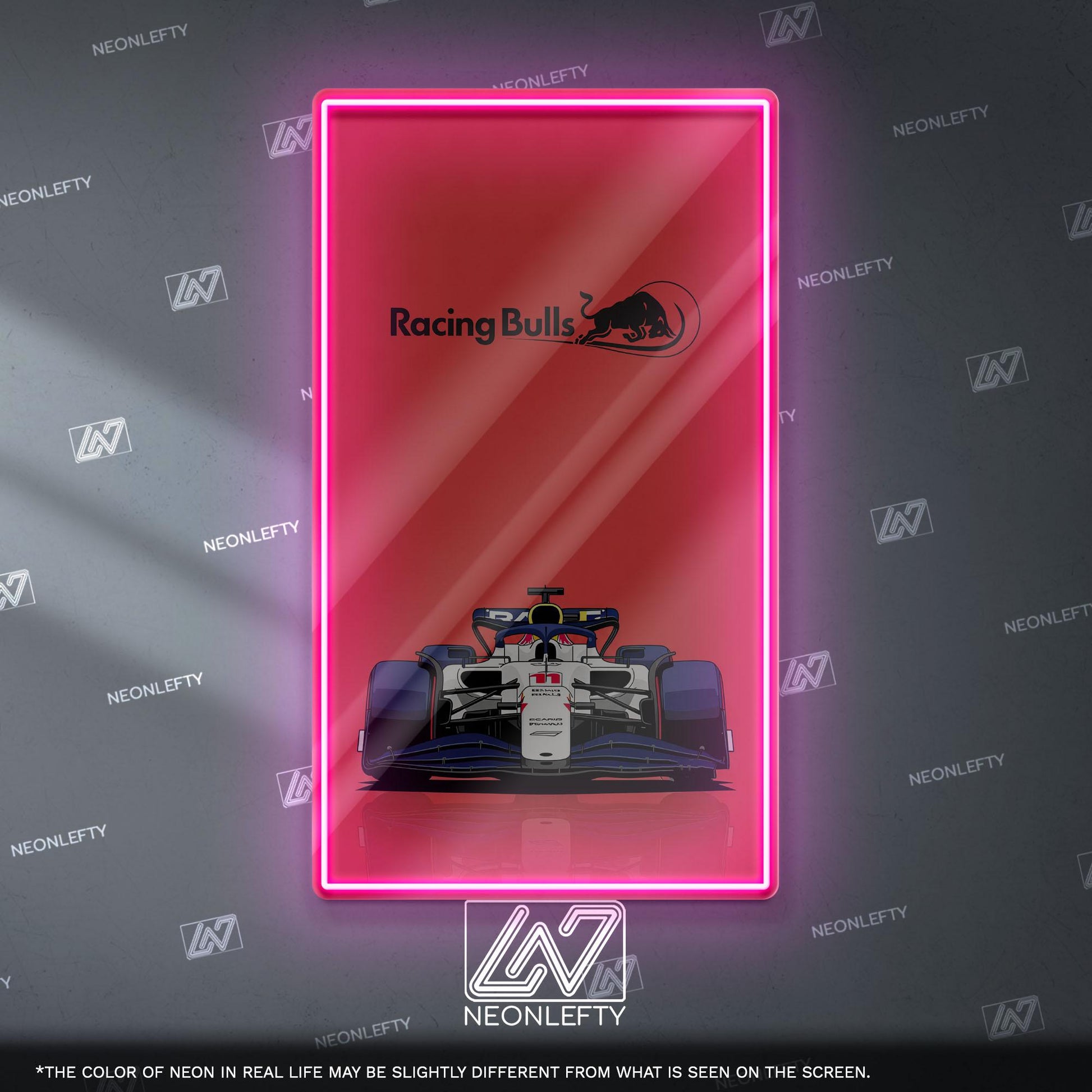 Racing Bulls F1 Neon Sign - Bold front view wall art of Racing Bulls Formula 1 car, perfect for garage, man cave, office or motorsport fan