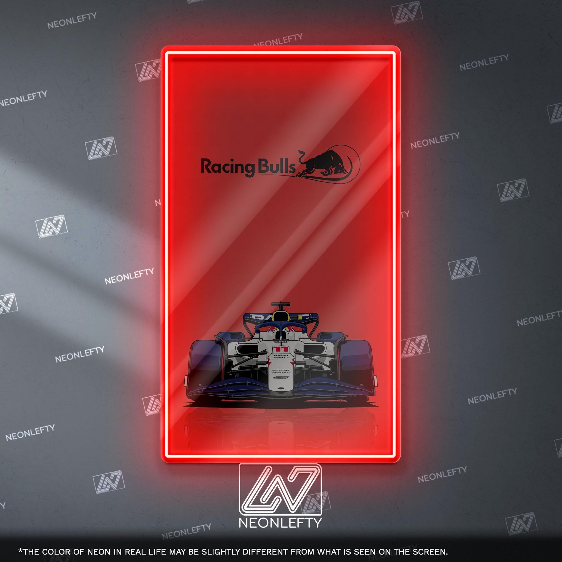 Racing Bulls F1 Neon Sign - Bold front view wall art of Racing Bulls Formula 1 car, perfect for garage, man cave, office or motorsport fan