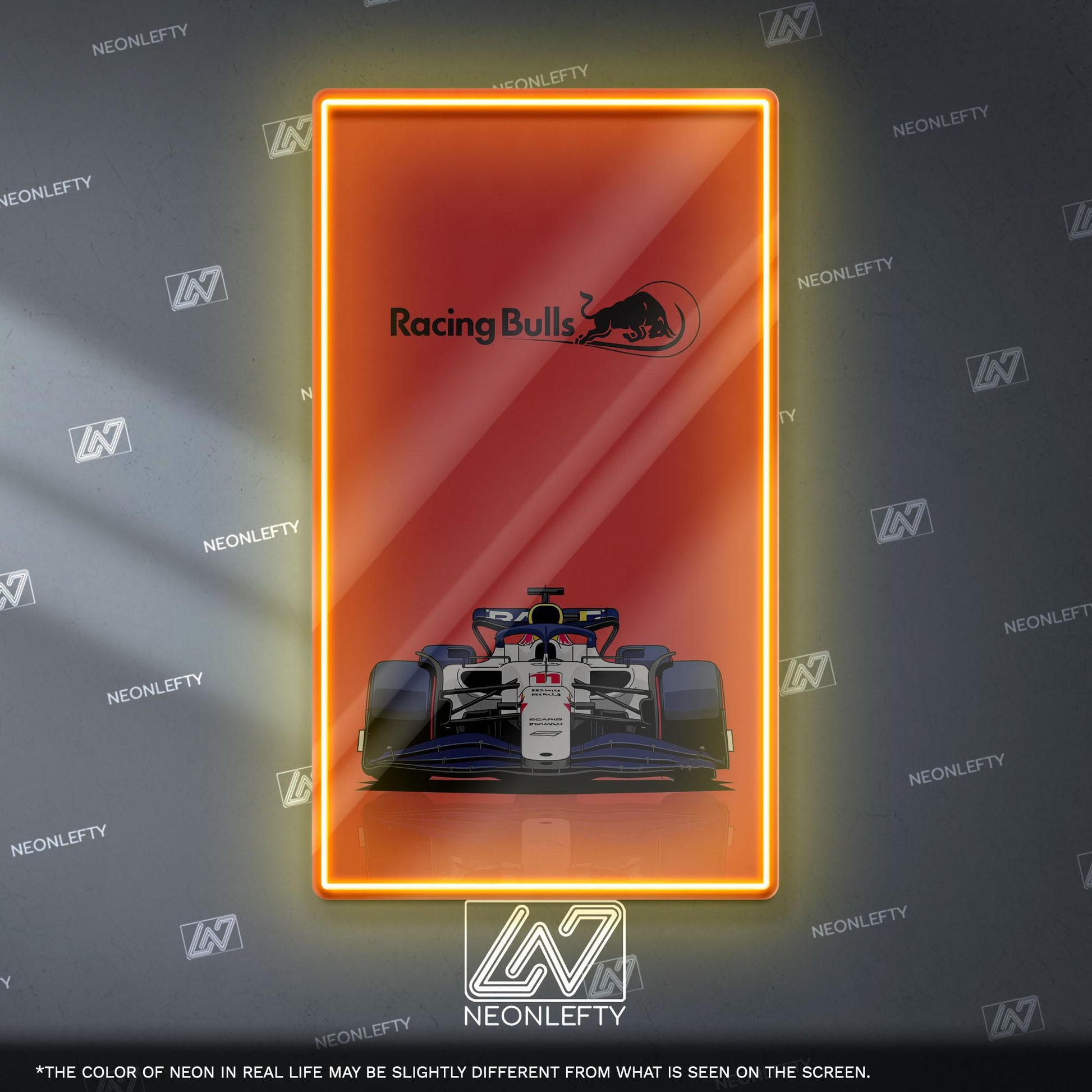 Racing Bulls F1 Neon Sign - Bold front view wall art of Racing Bulls Formula 1 car, perfect for garage, man cave, office or motorsport fan