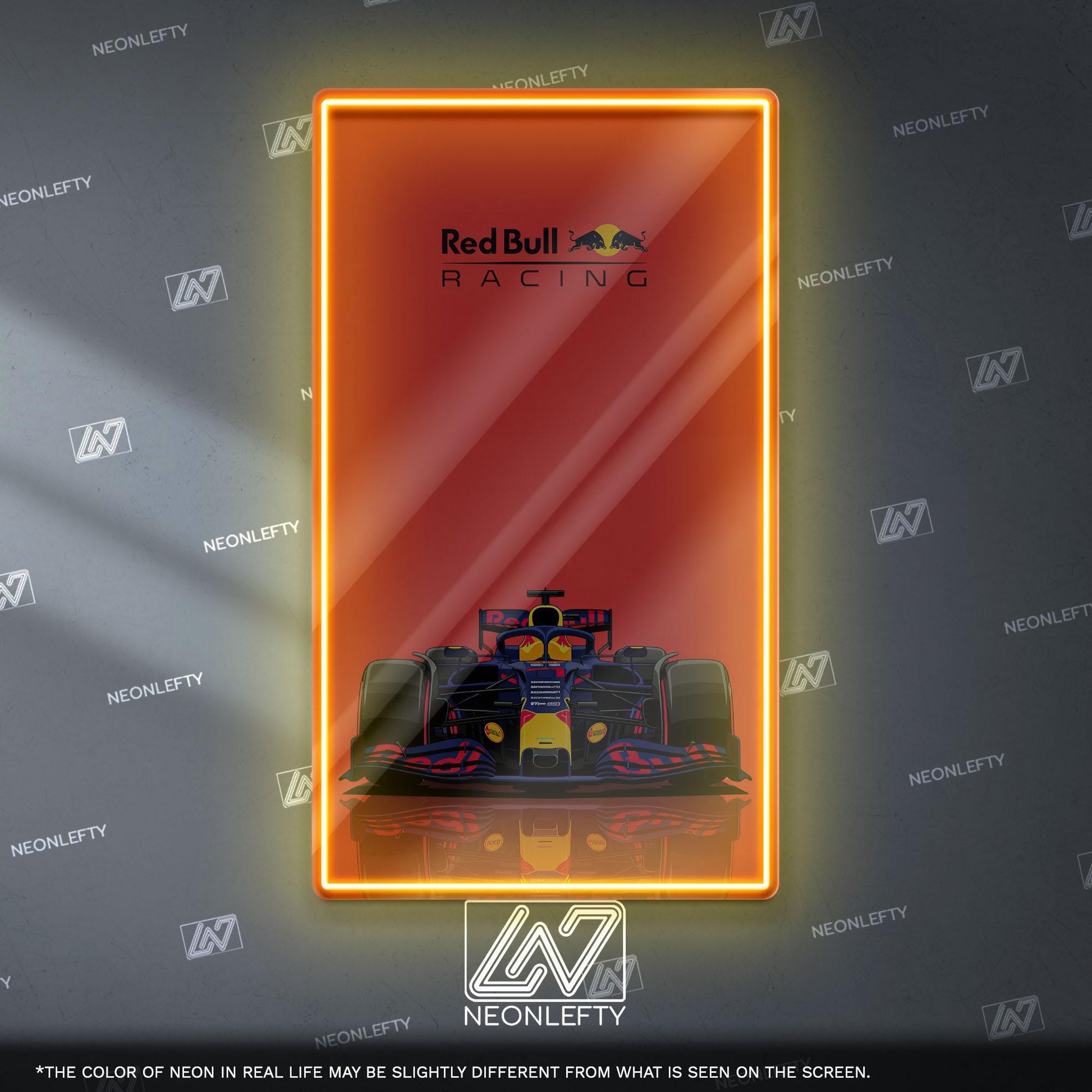 Red Bull Racing F1 Neon Sign - Dynamic front view wall art of iconic Formula 1 team car, perfect for garage, man cave, office or motorsport