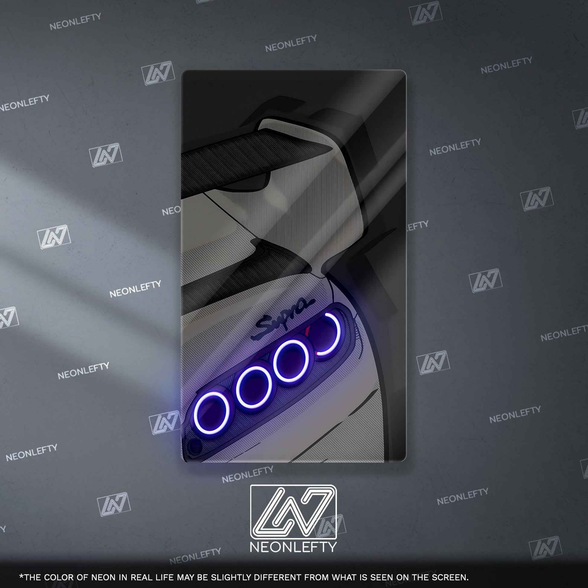 Toyota Supra Neon Sign - Rear view wall art of iconic JDM legend for car lovers, perfect for garage, man cave, tuner setup or drift space