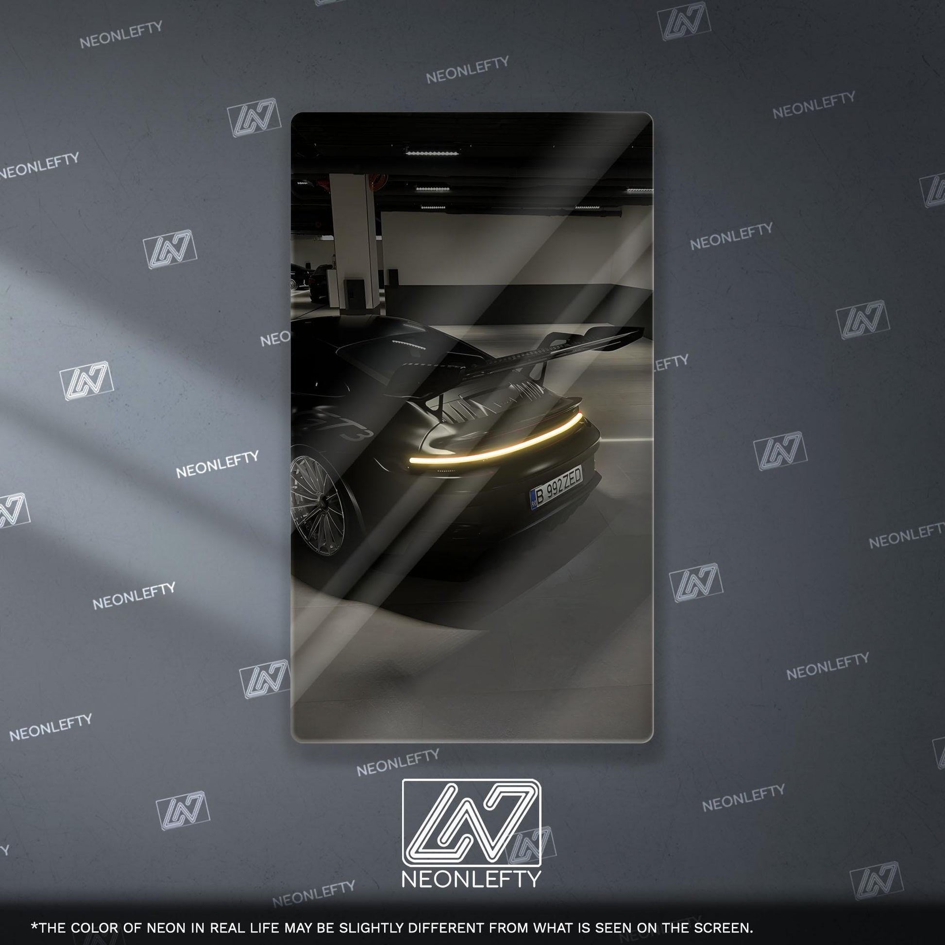 Porsche 911 GT Style Neon Sign - iconic rear view supercar wall decor for garage man cave racing room or luxury automotive interior display