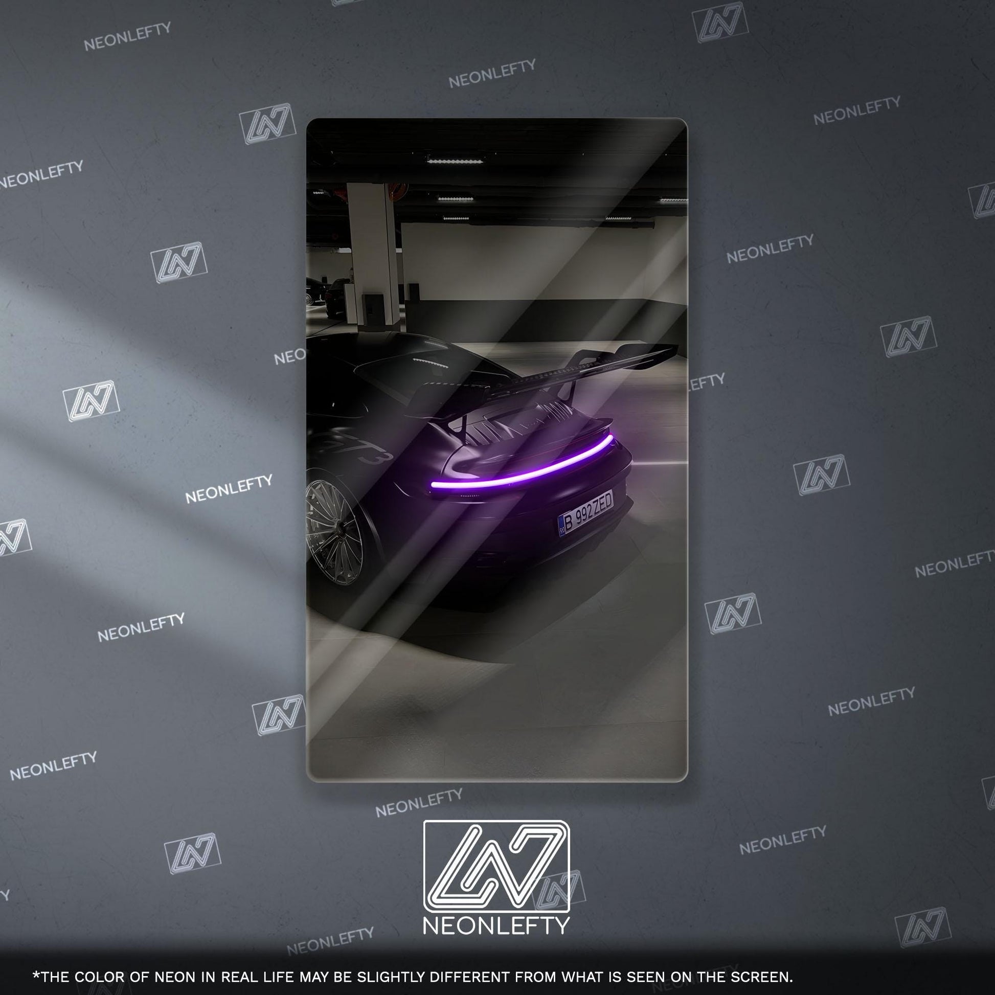 Porsche 911 GT Style Neon Sign - iconic rear view supercar wall decor for garage man cave racing room or luxury automotive interior display