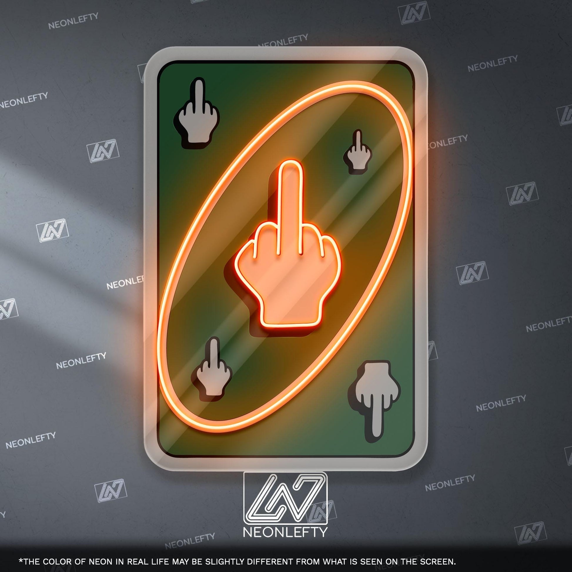 Uno Card Middle Finger Neon Sign – Funny rude card design wall decor, bold party neon art for game room, bar or man cave