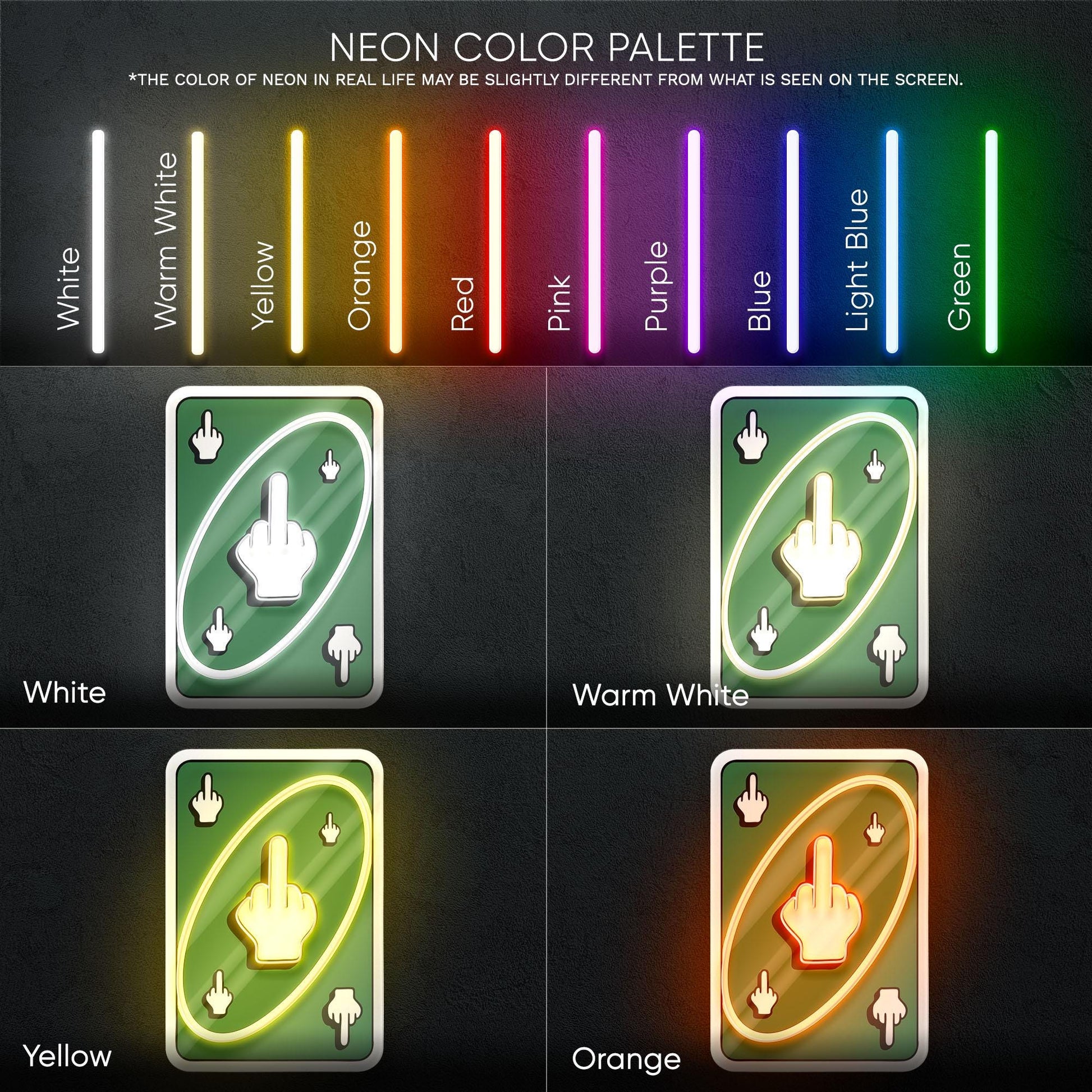 Uno Card Middle Finger Neon Sign – Funny rude card design wall decor, bold party neon art for game room, bar or man cave