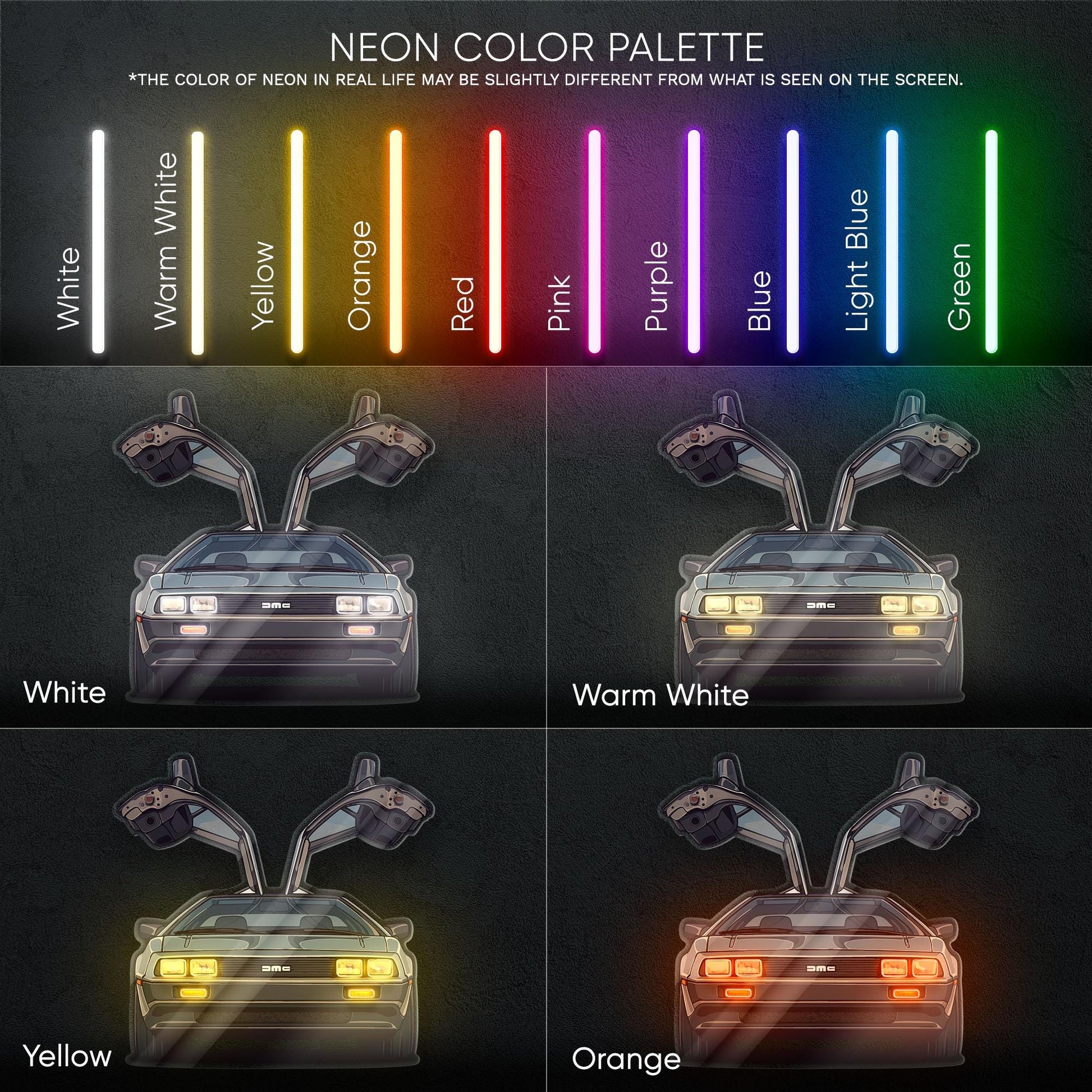 DeLorean DMC-12 Neon Sign – retro iconic time machine car wall decor for garage man cave 80s movie fan gift