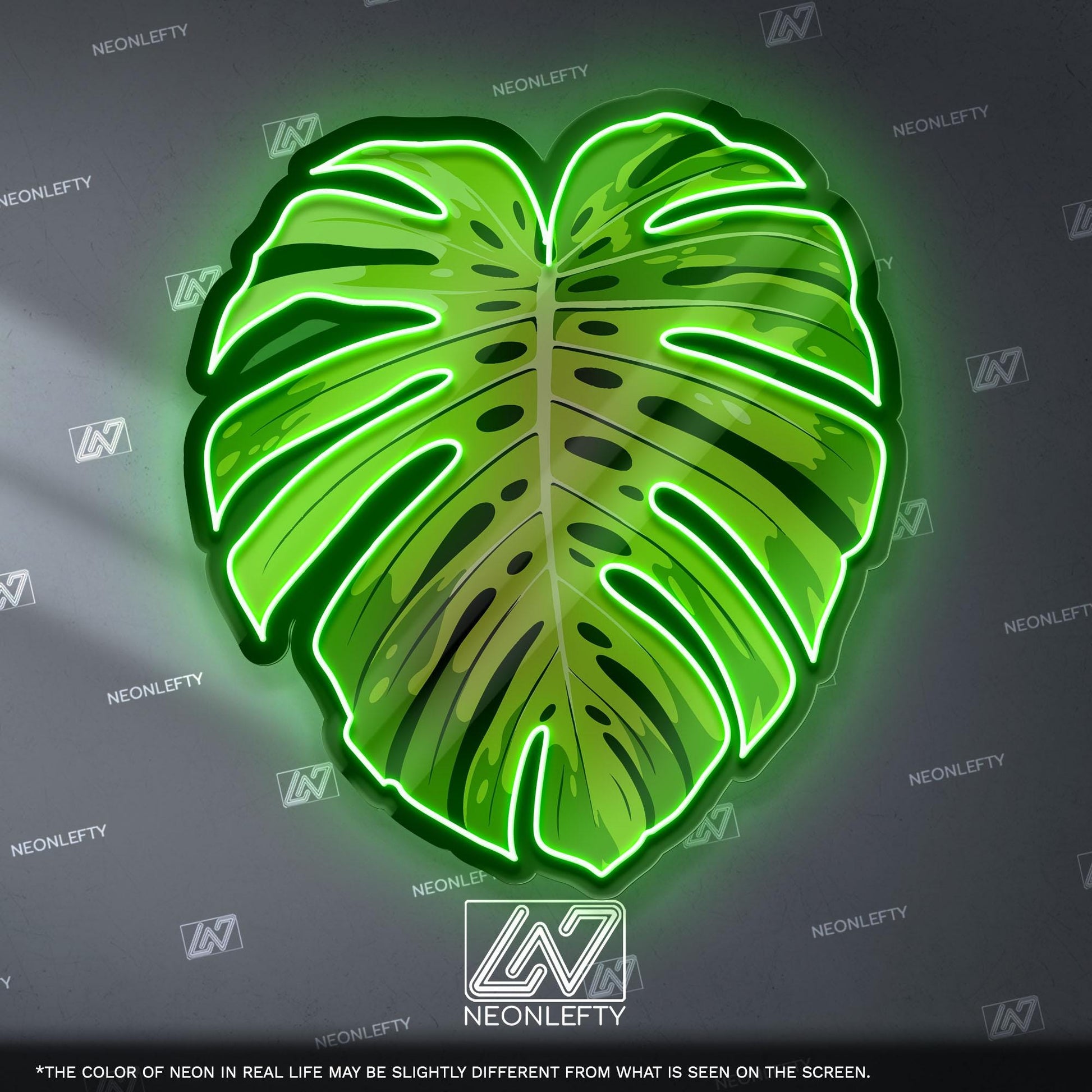 Monstera Leaf Neon Sign - Tropical botanical wall decor inspired by modern jungle style, perfect for living room, bedroom or boho interior
