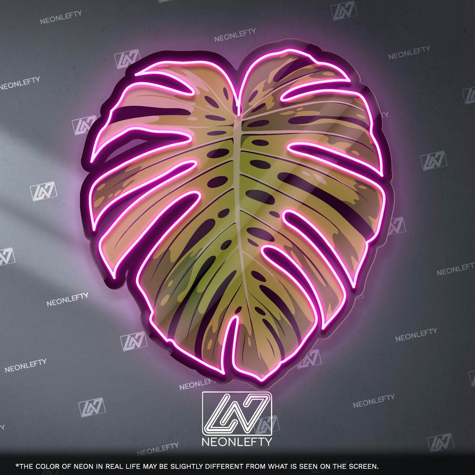 Monstera Leaf Neon Sign - Tropical botanical wall decor inspired by modern jungle style, perfect for living room, bedroom or boho interior