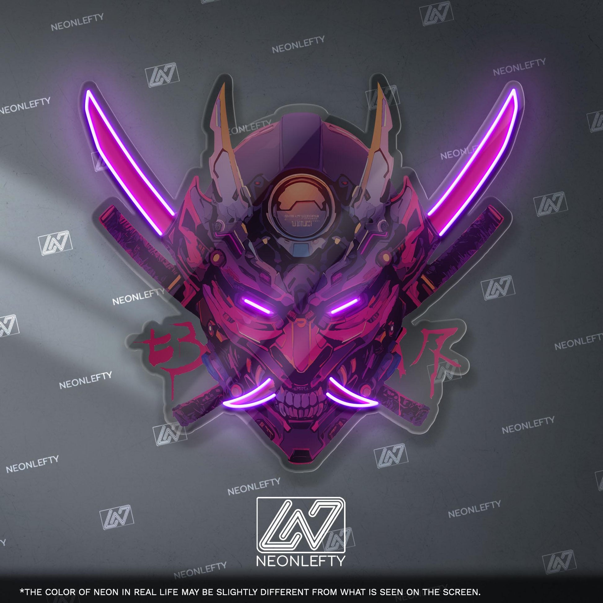 Cyberpunk Oni Mask Neon Sign - Japanese demon wall decor inspired by cyberpunk aesthetics, perfect for gaming room, studio or anime interior