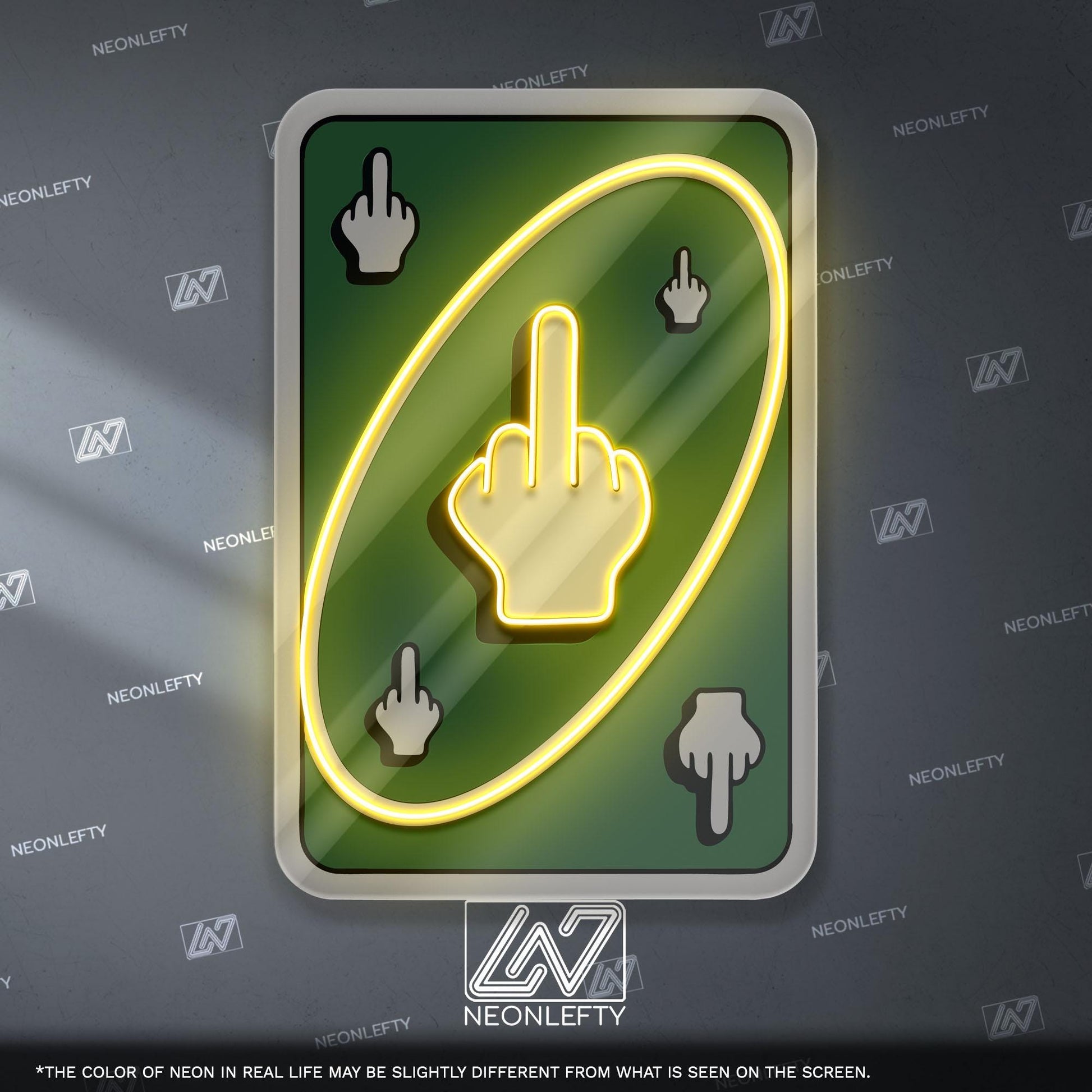 Uno Card Middle Finger Neon Sign – Funny rude card design wall decor, bold party neon art for game room, bar or man cave
